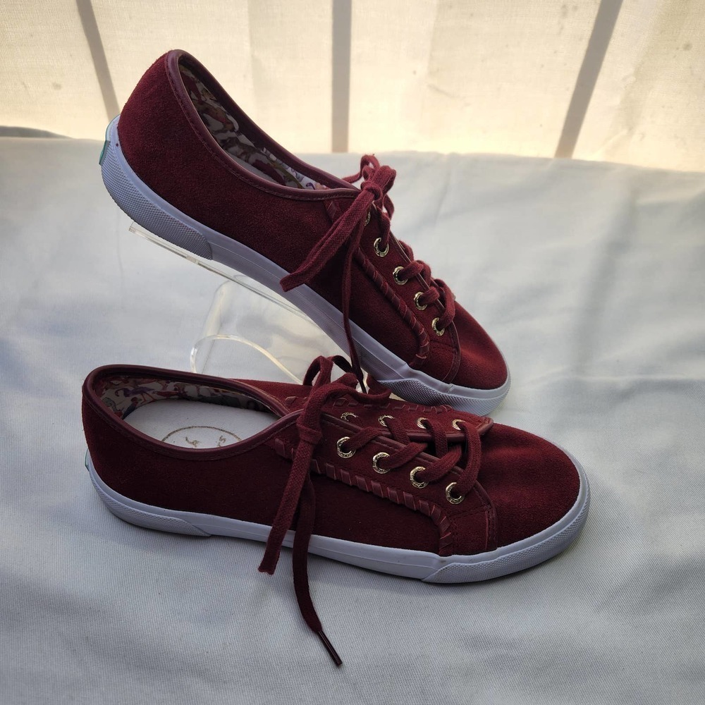 Jack Rogers Carter Burgundy Red Suede Sneakers Size 6 Like New